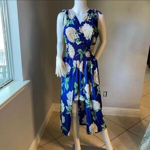 Floral Blue Sleeveless Romper Dress Large